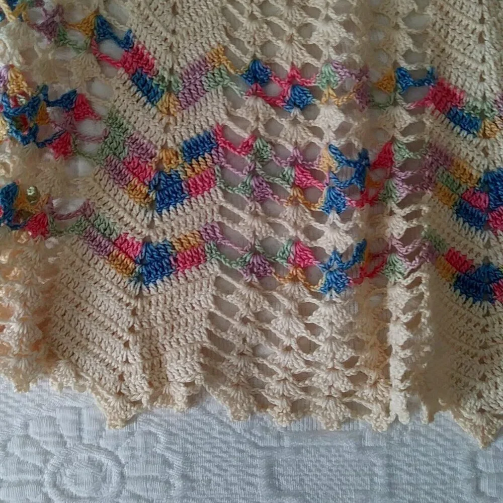 Vintage 1950s Hand Crocheted Hostess Half Aprons - Blue and White and Multicolor